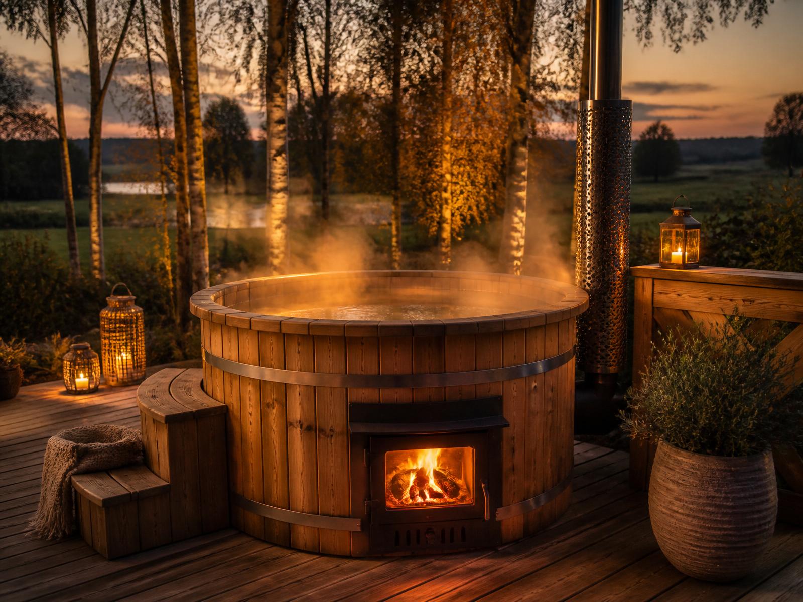 Houtgestookte hottub in de tuin